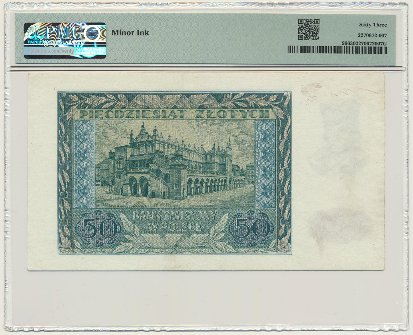 Banknot 50 złotych 1940 – A – PMG 63