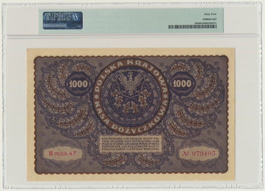 Banknot 1.000 marek 1919 – III Serja AF – PMG 64