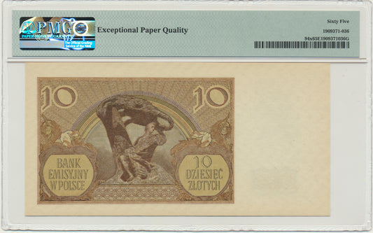 Banknot 10 złotych 1940 – L. – London Counterfeit – PMG 65 EPQ