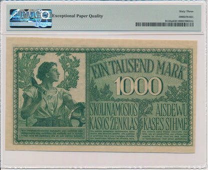 Kowno – Banknot 1.000 marek 1918 – A – 6 cyfr – PMG 63
