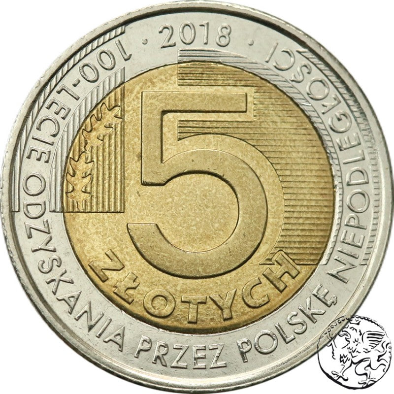 III RP, 5 złotych, 2018, 100-lecie odzyskania przez Polskę niepodległości