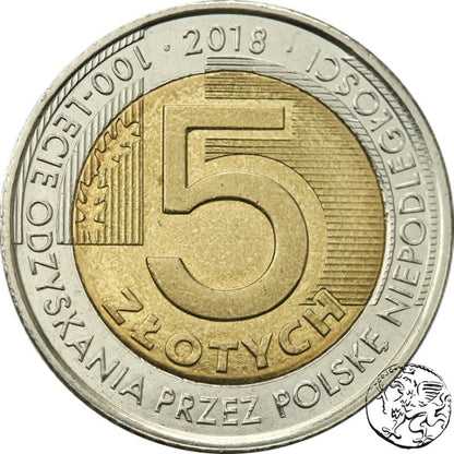 III RP, 5 złotych, 2018, 100-lecie odzyskania przez Polskę niepodległości